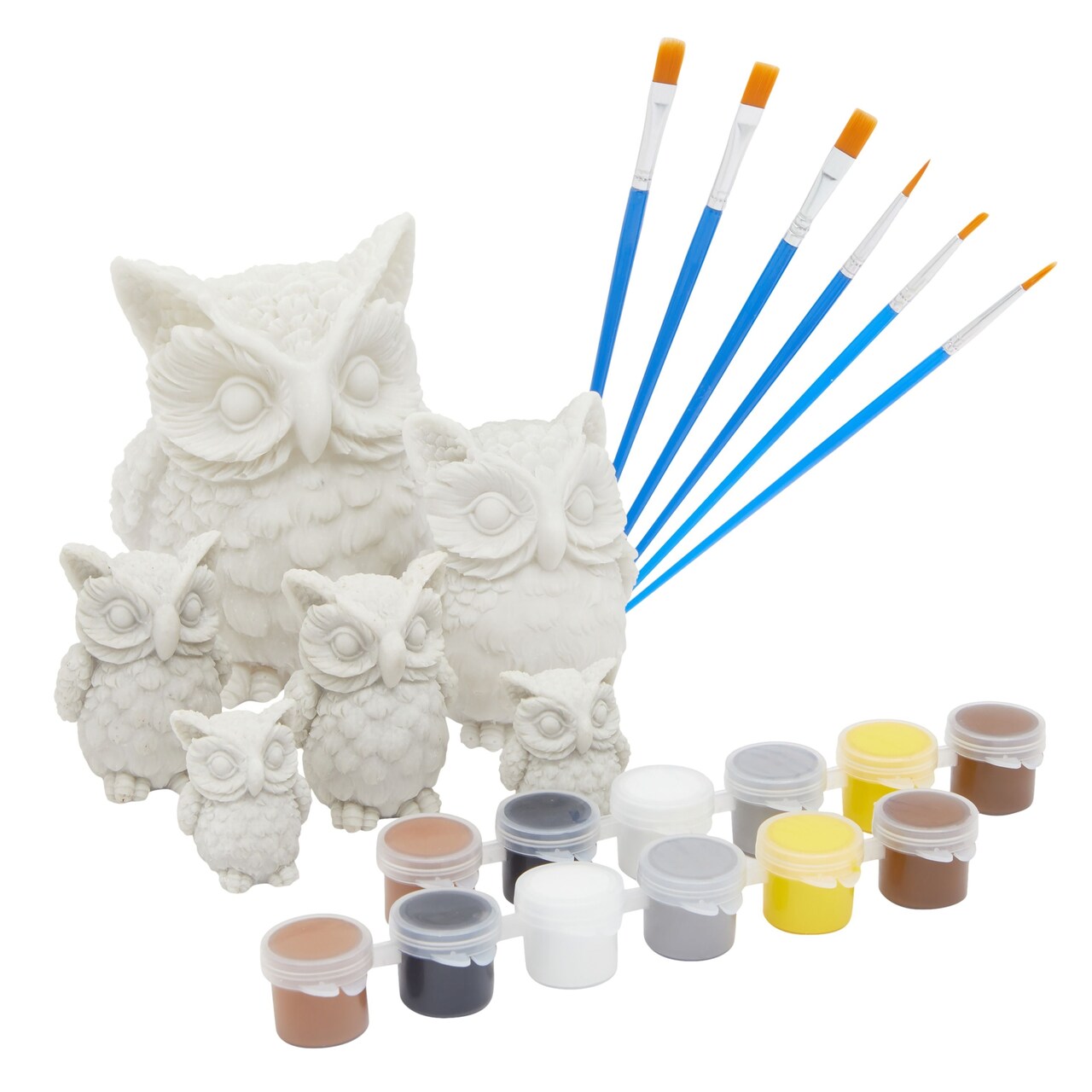 24 Piece Owl Rock Painting Kit for Adults, Kids with Paint Pods, Brushes and Figurines